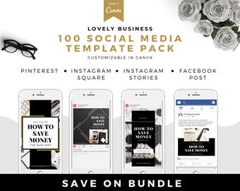 Lovely Business, Canva Social Media Template Pack, Pinterest Template, Instagram Template, Facebook Template, Canva