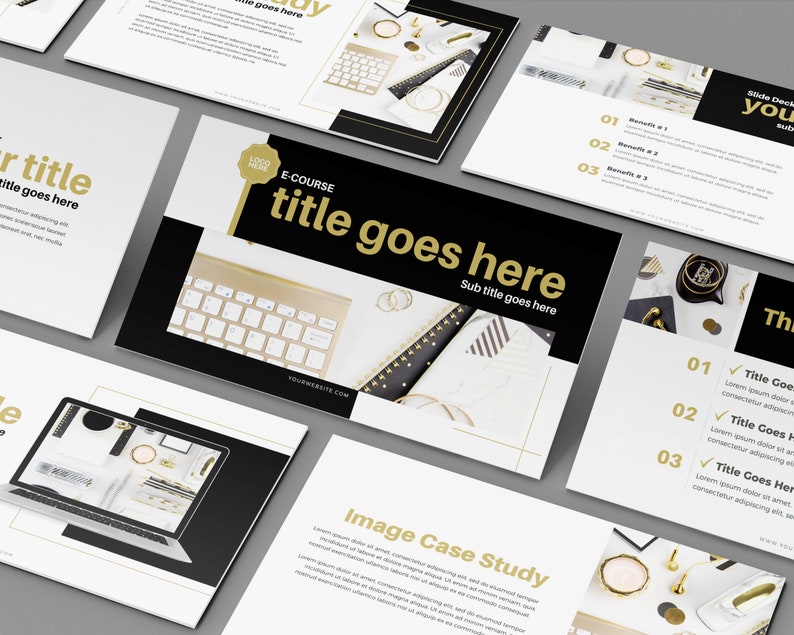 Webinar Slide Deck Slide deck Canva templates Webinar Template CANVA Lovely Business 40 PAGE Course Creator Gold Slide deck template
