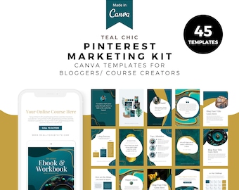 Teal Chic, Pinterest Marketing Kit, Pinterest Canva Templates, Canva Templates, Pin Template, Social Media, Pinterest for Business