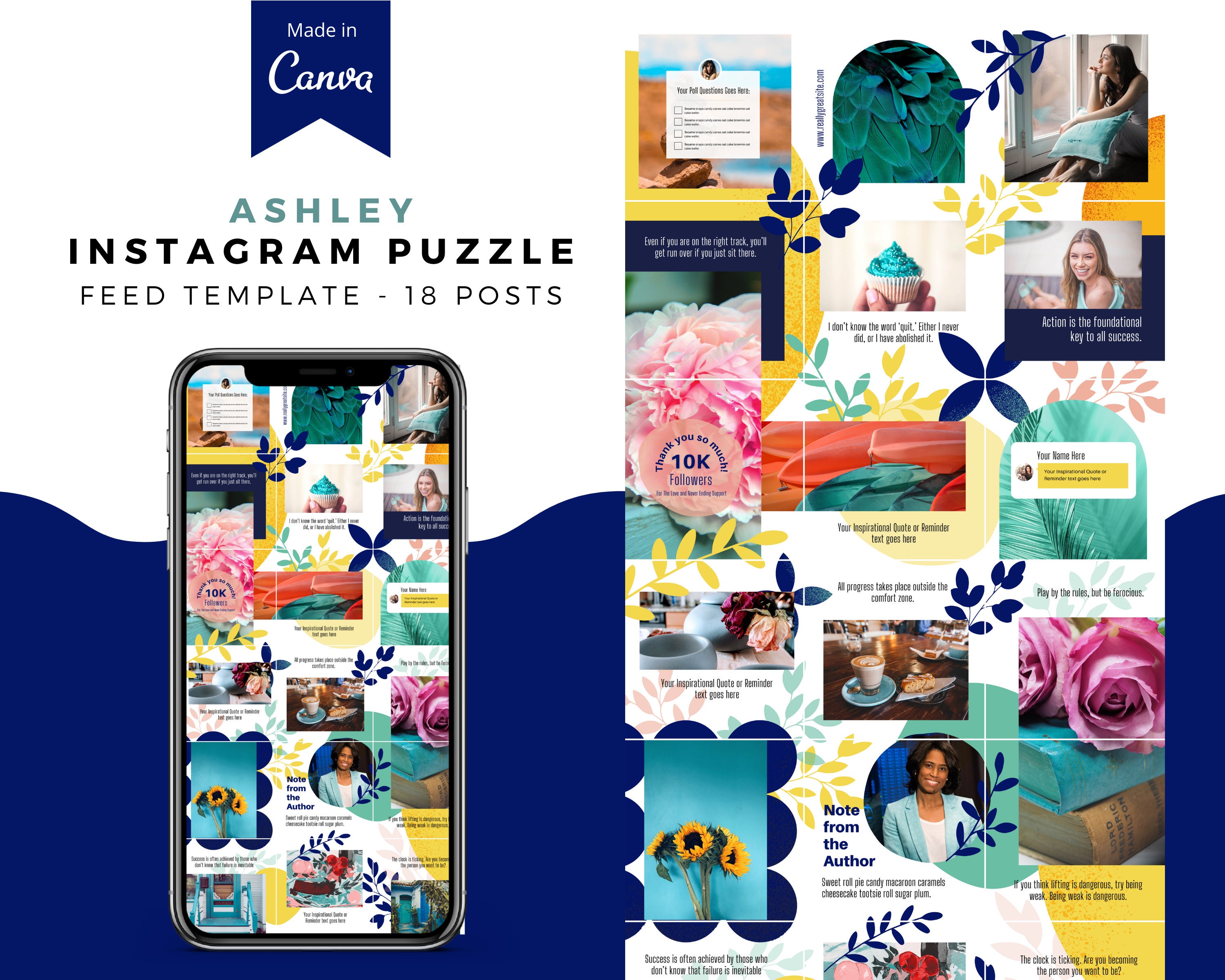 Canva Instagram Puzzle Feed Template Instagram 18 Posts Etsy