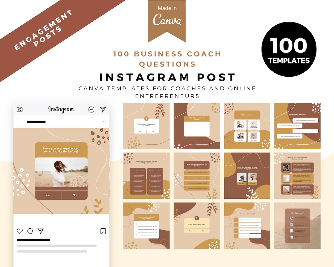 Business Coach Instagram Post Templates for Canva (100 Engagement Posts ...