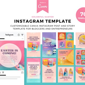 Modelos de postagem de Páscoa no Instagram | Editável com Canva | Modelo de história do Instagram | Modelo Pastel | Feriado da Páscoa