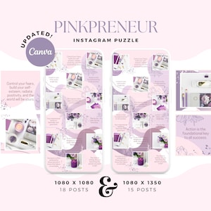 Pinkpreneur Canva Instagram Puzzle, Instagram Posts Template for Digital Products | Canva Instagram Post | Modern & Professional Design