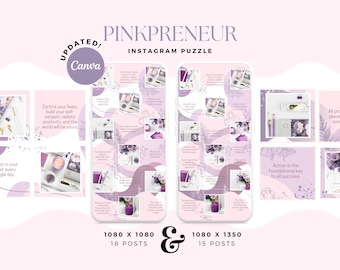 Pinkpreneur Canva Instagram Puzzle, Instagram Posts Template for Digital Products | Canva Instagram Post | Modern & Professional Design