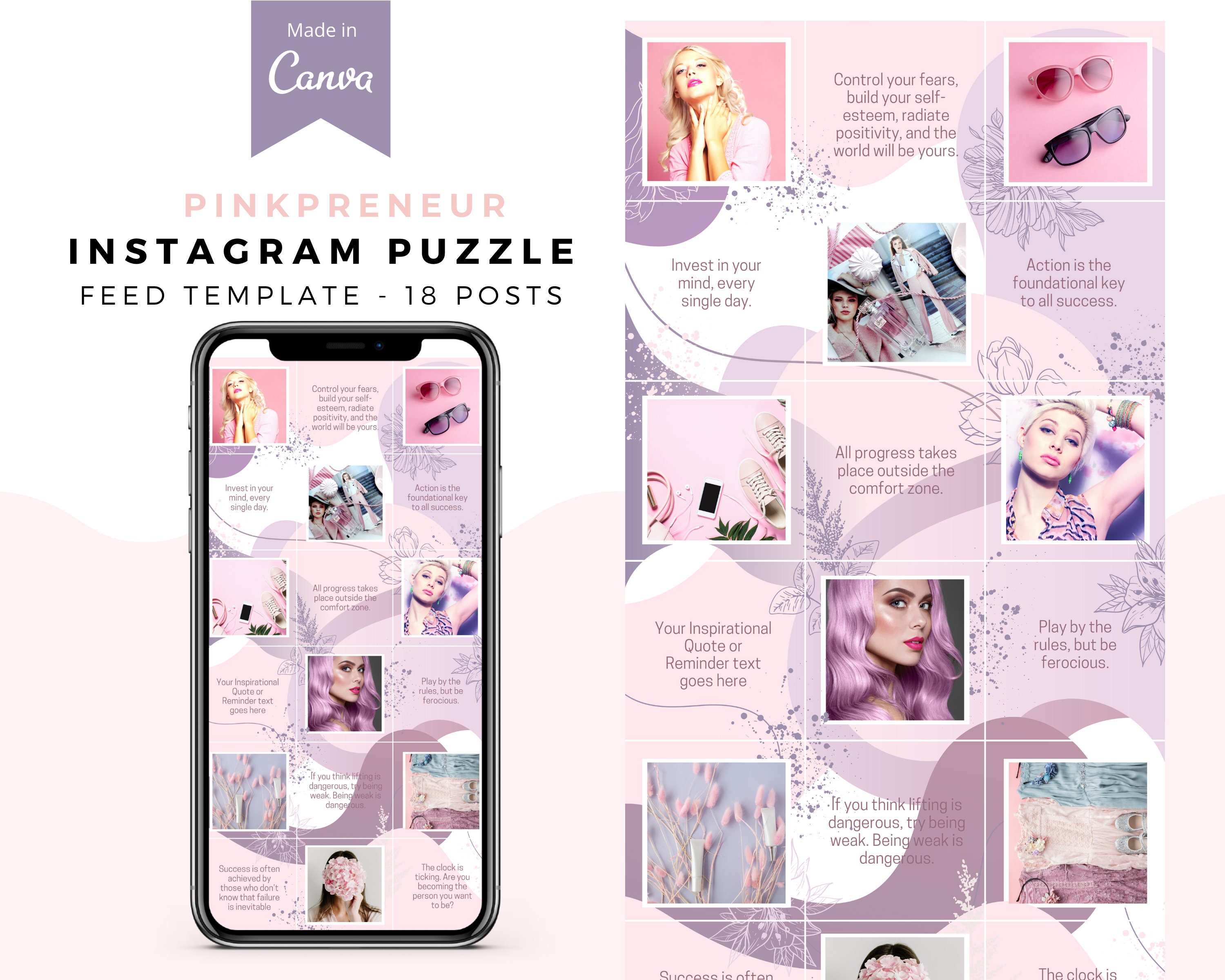 Pinkpreneur Canva Instagram Puzzle Feed Template Instagram - Etsy