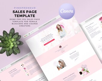 verkooppagina op canvas, Pinkpreneur bewerkbare sjabloon coaches makers lanceren programma's, directe link, prijs-CTA