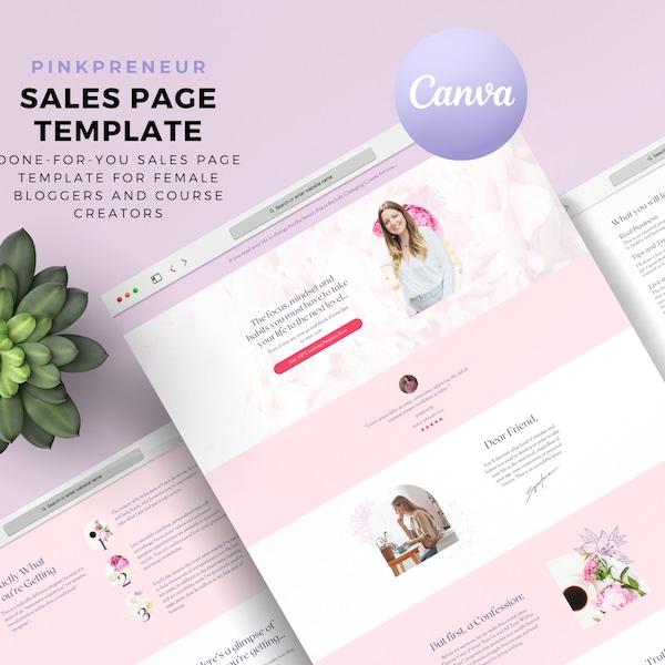 Pink, Canva Sales Page Template, Coaching Course Sales Page, Sales Landing Page Template, Coaching Program Template, Coaching Template