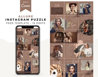 Allure Business Canva Instagram Puzzle Feed Template | Instagram 18 Posts | Instagram Templates | Canva Instagram Post Templates, Gold