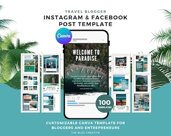 Sjabloon voor Instagram- en Facebook-posts voor reizen, canva (digitale download)