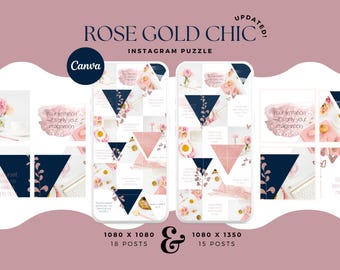 Rose Gold Chic | Social Media Template | Canva Puzzle Feed Template, Rose Gold, Professional Aesthetic, Customizable, Digital Product