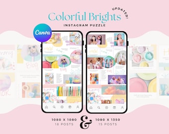 Bijgewerkt! Kleurrijke Brights Business Canva Instagram-puzzelfeedsjabloon | Instagram 18 en 15 berichten | Instagram-sjabloon