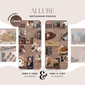 Allure Business Canva Instagram Puzzle, Vibrant Instagram Post Templates | Canva Puzzle Feed for Small Business | Neutral Brown Design