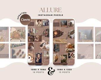 Allure Business Canva Instagram Puzzle, Vibrant Instagram Post Templates | Canva Puzzle Feed for Small Business | Neutral Brown Design