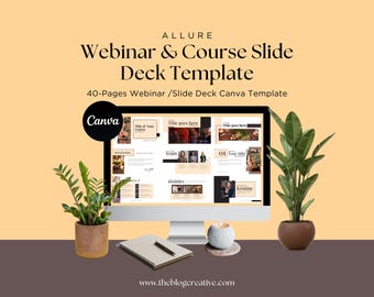 Professional Slide Deck, Allure 40 Page Webinar Template for Course, Business Presentation, Editable Slides in Canva, Powerpoint, Pink Theme
