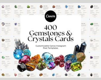 Crystal Information Cards Bundle, Editable Social Media Templates, Spiritual Content Kit