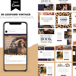 Vintage Leopard Instagram template, instagram post, instagram posts, post template, Canva template, instagram feed, instagram branding