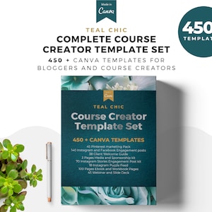 Teal Chic Complete Template Set, Ebook Template Kit, Course Webinar Template, ECourse Bundle, Course Templates, Canva Template