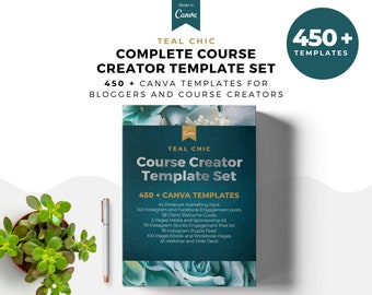 Teal Chic Complete Template Set, Ebook Template Kit, Course Webinar Template, ECourse Bundle, Course Templates, Canva Template