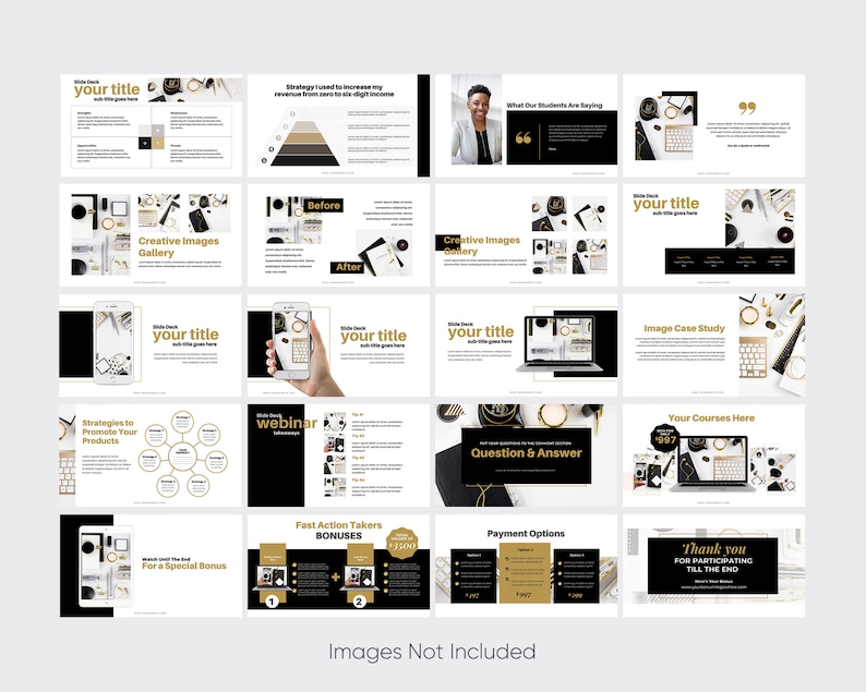 Webinar Slide Deck Slide deck Canva templates Webinar Template CANVA Lovely Business 40 PAGE Course Creator Gold Slide deck template