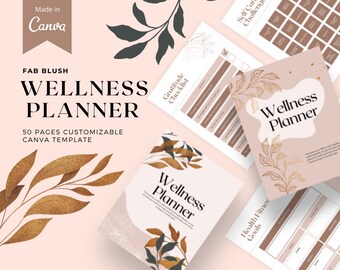 Fab Blush, canvassjablonen voor dagplanners, wellnessplanner, afdrukbare maandkalender, aanpasbare dagelijkse en wekelijkse lay-outs