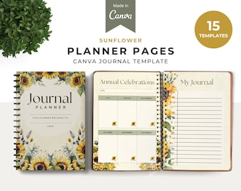 Canva Templates For Daily Planners - Sunflower Planner Weekly Journal, Customizable Mindfulness Template, Printable Pages