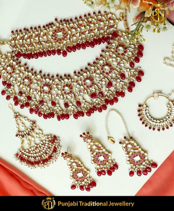 Kundan Rubby Pearl Bridal Necklace Set 