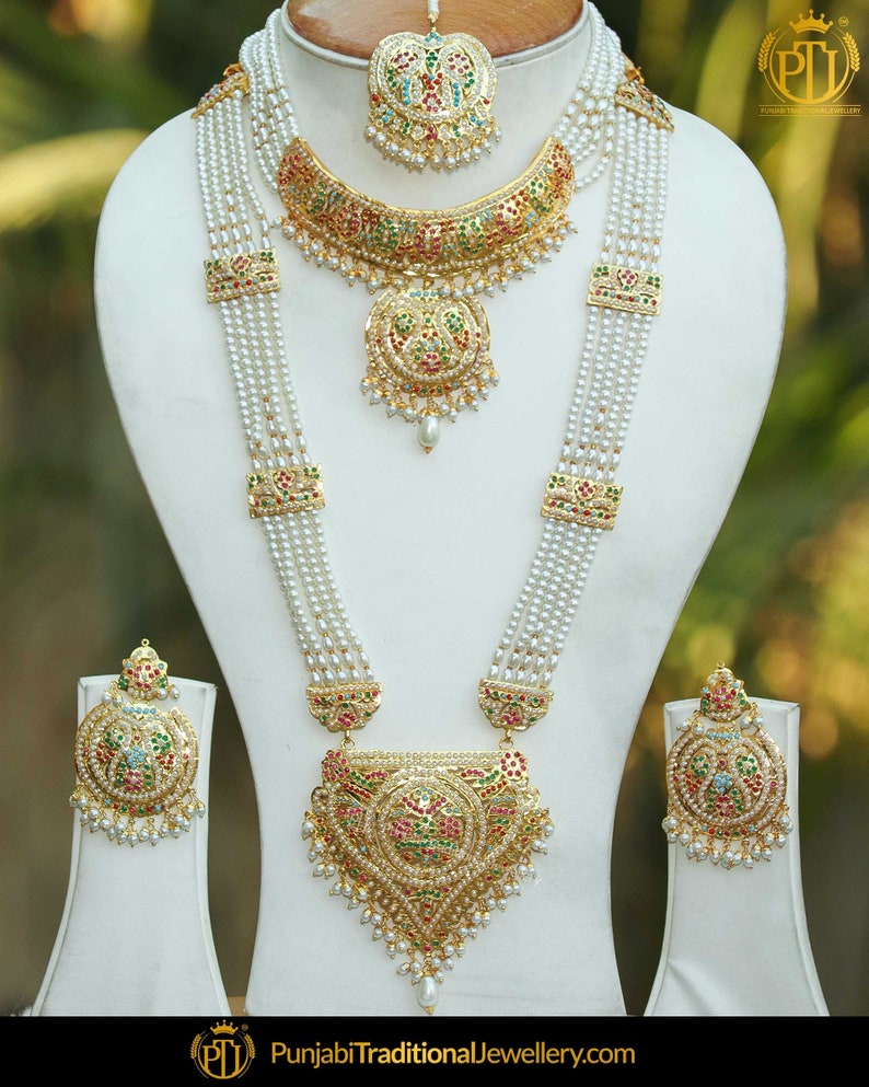 Gold Finished Navratan Pearl Jadau Bridal Choker Necklace Set - Etsy