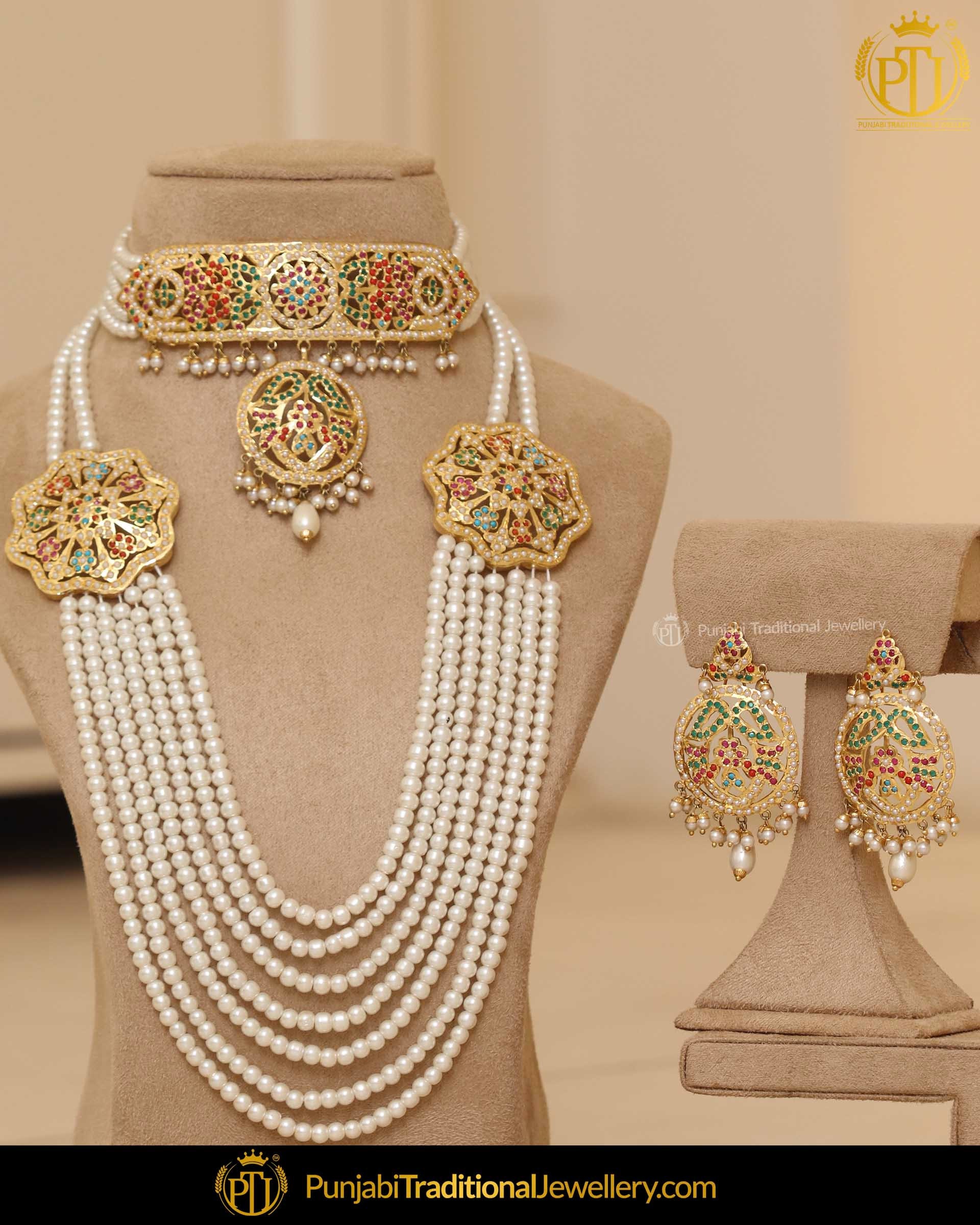 Gold Finished Jadau Navratan Pearl 