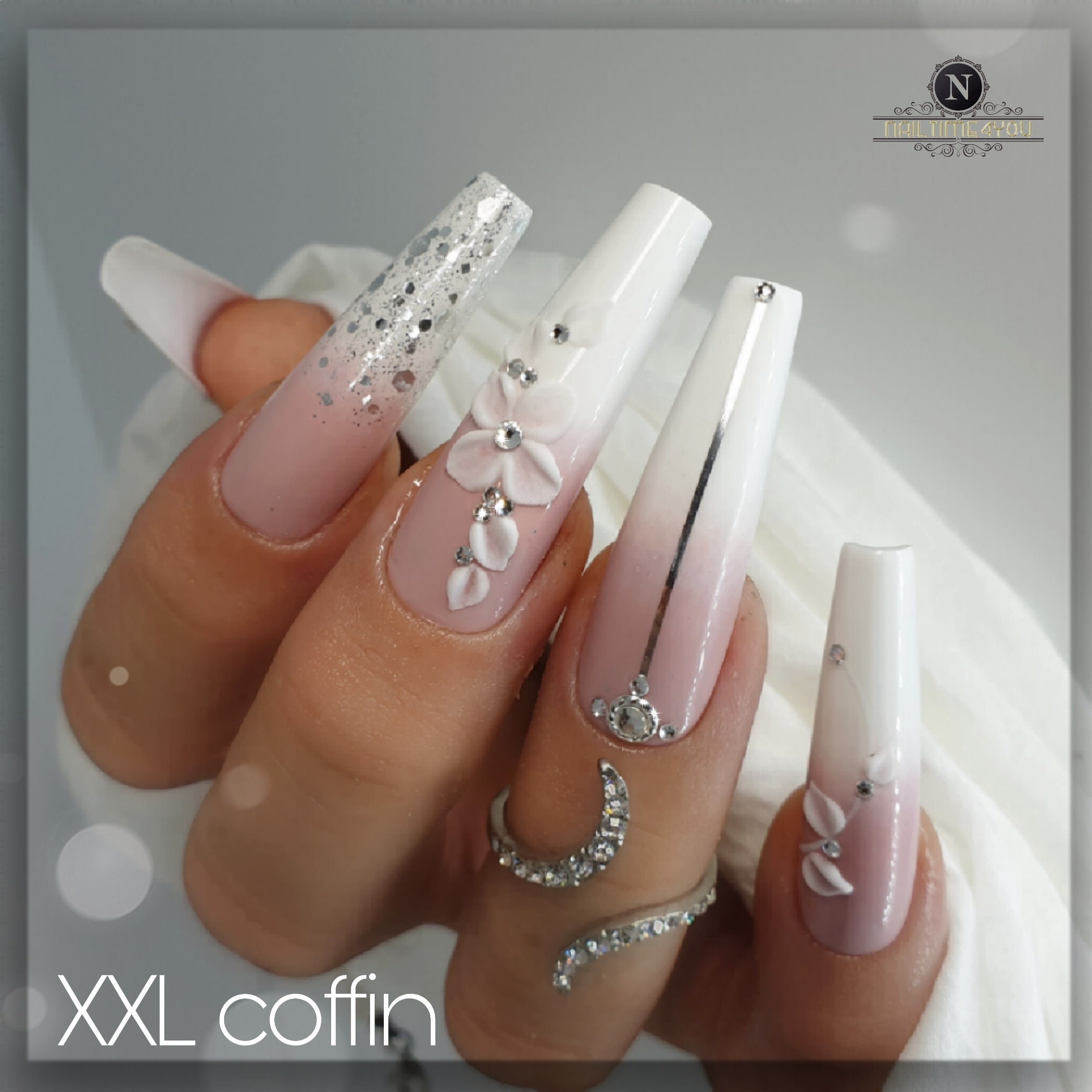 Floral Magic Press On Set Babyboomer Nails Pink And White Etsy