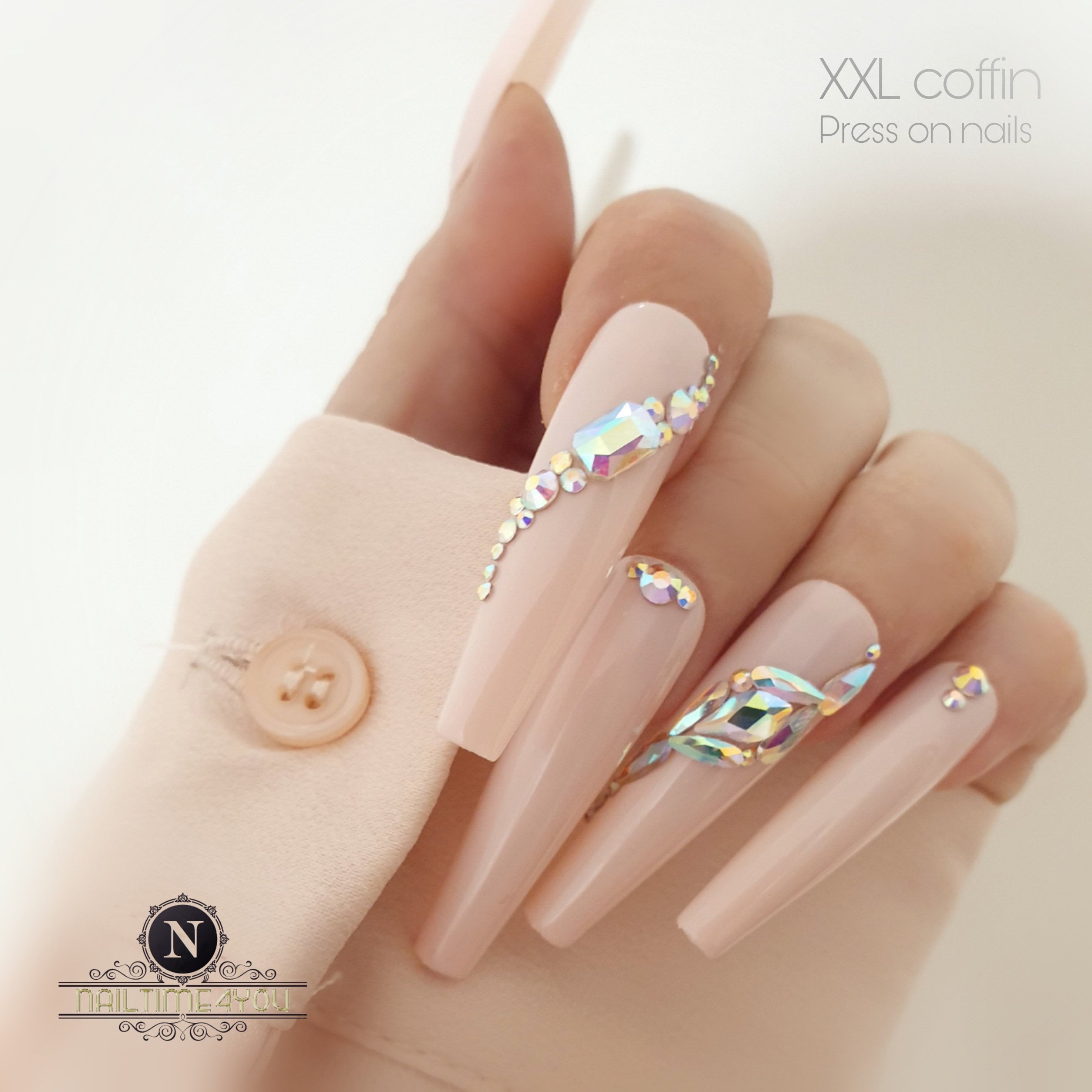 Bling Me Up Press On Nails Nude Nails Bling Nails Coffin Etsy Israel