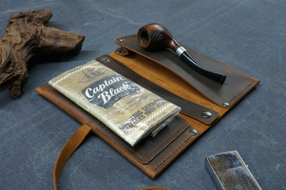 Handmade Leather Pipe Pouch, Tobacco Pipe Case Organizer, Roll Up Smoking Kit Bag, Personalized Gift for Pipe Smoker, Leather Pipe Holder