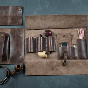 pipes tobacco case, leather pipe case, leather roll up, tobacco holder, leather pipe pouch, husband gifts, gift for father, christmas gift,