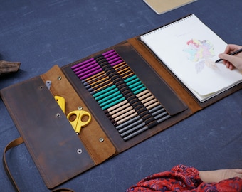 Copertina per album da disegno in pelle personalizzata: portfolio per artisti A4, organizer per penne