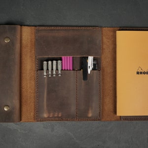 Personalized Leather A5 Notebook Cover: Rustic Artist Tool Roll