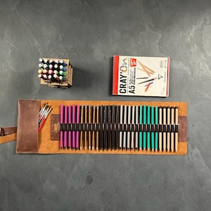 Handmade Full Grain Leather Pencil Roll: Artist Pen Case