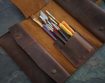 leather paint brush roll.artist roll.leather brush roll.paint brush roll.leather artist roll.paintbrush roll.leather pencil roll.