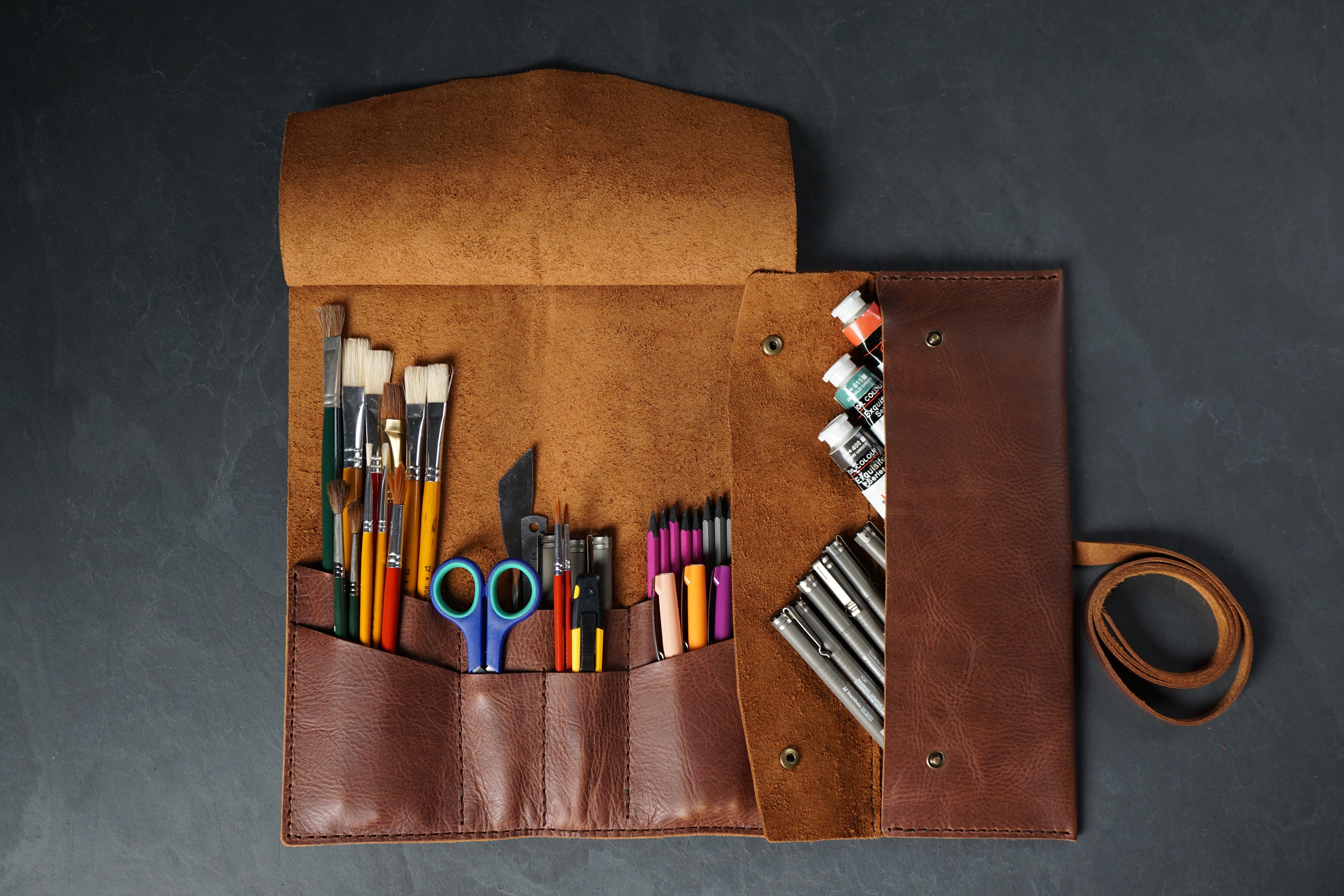 Leather Pencil Rollpencil Holder Leather Pencil Casepencil 
