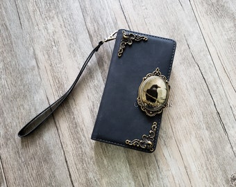 Antique gothic crow Zipper leather wallet case for iPhone X XS XR 13 14 pro max 8 7 6 Samsung S21 S20 Ultra S10 S9 Note 20 9 10 Plus MN2558