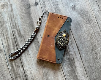 Steampunk octopus phone leather wallet case for iPhone X XS XR 11 12 13 14 Pro Max 8 7 6s Samsung S22 S21 S20 S10 Note 20 9 10 Plus MN2781