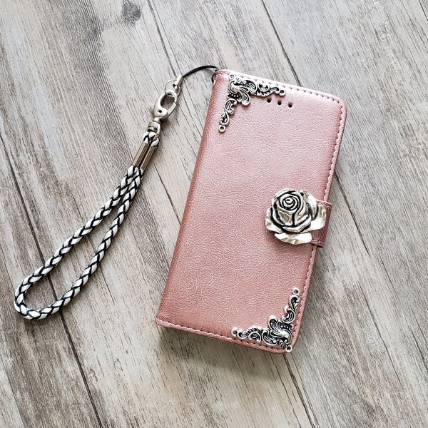 Rose phone leather wallet removable case for iPhone X XS XR 12 13 14 pro max 8 7 Plus Samsung S22 S21 S20 Ultra S10 Note 20 10 Plus MN1170