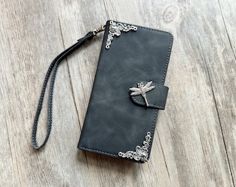 Dragonfly Zipper leather wallet case for iPhone X XS XR 11 12 13 14 pro max Samsung S23 S22 S21 S20 Ultra S10 S9 S8 Note 20 9 10 Plus MN2808