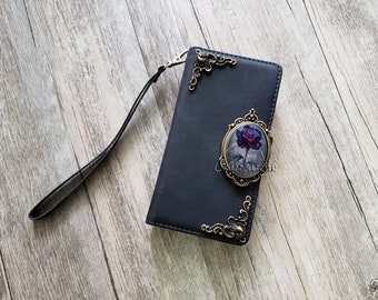 Gothic Floral Rose Zipper leather wallet case for iPhone X XS XR 13 14 pro max 8 7 Samsung S21 S20 Ultra S10 S9 S8 Note 20 9 10 Plus MN2684