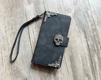 Gothic Skull Zipper leather wallet case for iPhone X XS XR 13 14 pro max 8 7 6 Samsung S22 S21 S20 Ultra S10 S9 S8 Note 20 9 10 Plus MN2787