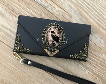 Antique Gothic Crow phone leather wallet case for iPhone X XS XR 13 14 pro max 8 Plus Samsung S20 Ultra S10 S9 S8 Note 8 9 10 Plus MN2088