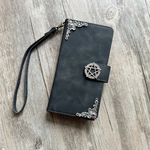 Pentagram Star Zipper leather wallet case for iPhone X XS XR 11 12 13 14 Pro Max Samsung S22 S21 S20 Ultra S10 S9 Note 20 9 10 Plus MN2791