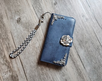 Gothic rose phone leather wallet removable case for iPhone X XS XR 11 12 13 Pro Max Samsung S22 S21 S20 S10 Note 20 8 9 10 Plus MN2725