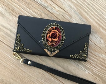 Gothic Floral Rose phone leather wallet case for iPhone X XS XR 11 12 13 14 Pro Max Plus Samsung S21 S20 S10 S9 S8 Note 20 9 10 Plus MN2498