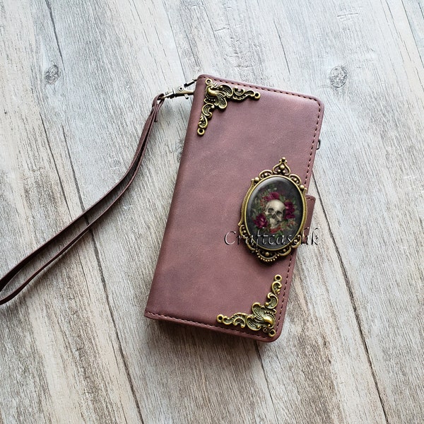 Antique gothic skull Zipper leather wallet case for iPhone 8 X XS XR 11 12 13 14 Pro Max Samsung S21 S20 Ultra S10 Note 20 9 10 Plus MN2679