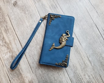 Victorian Mermaid Zipper leather phone wallet case for iPhone X XS XR 11 12 13 14 Pro Max Samsung S22 S21 S20 Ultra Note 20 10 Plus MN2706