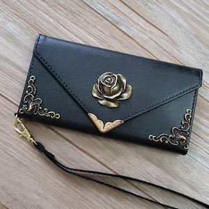Rose envelope phone leather wallet case for iPhone X XS XR 13 14 pro max 8 7 6 Plus Samsung S20 Ultra S10 S9 S8 Plus Note 8 9 10 Plus MN0794